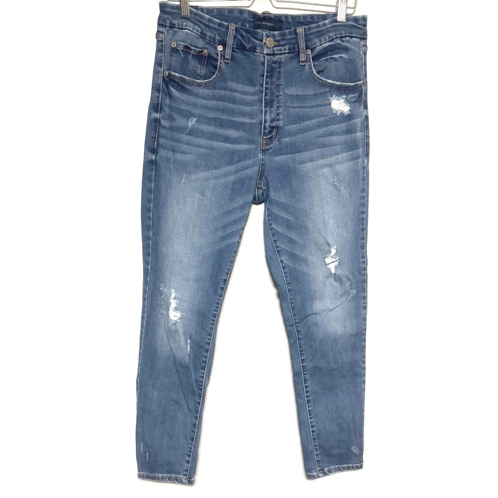 Aeropostale High Rise Curvy Jegging Women's Blue Jeans Sz‎ 14 Distressed Denim